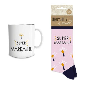 Coffret Cadeau Mug et Chaussettes - Super Marraine