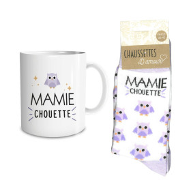 Coffret Cadeau Mug et Chaussettes - Mamie Chouette