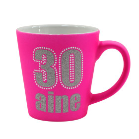 Mug Anniversaire 30 ans Rose Fluo Pailleté