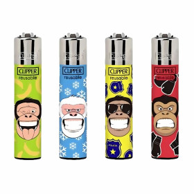 Lot de 4 Briquets Clipper Rechargeables | Collection Animals Party Singes