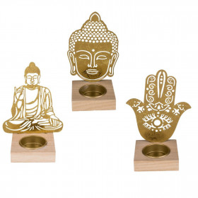 Lot de 3 Bougeoirs Bouddha en métal ajouré de 15 cm