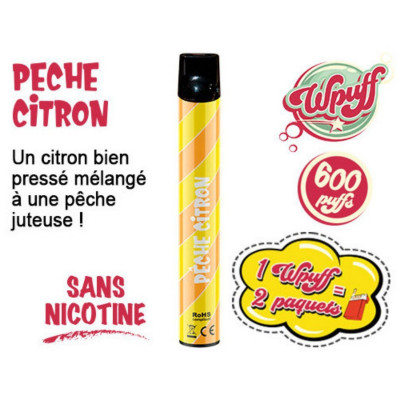 Pêche Citron 0% Nicotine - E-Cigarette Jetable Liduideo Wpuff