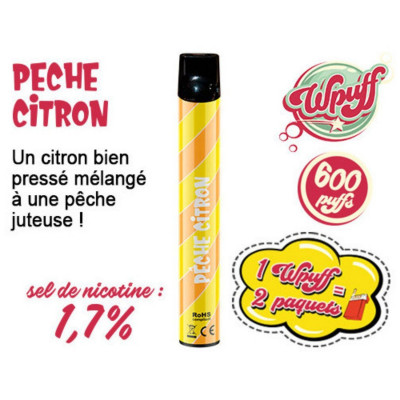 E-Cigarette Jetable Liduideo Wpuff - Pêche Citron 1,7% Nicotine