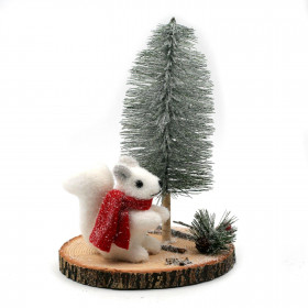 Écureuil Blanc sur socle Déco de Noël 29 cm