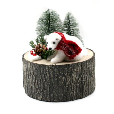 Ours Polaire sur Tronc Déco de Noël 20 cm