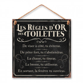 Plaque Métal Les Règles d'Or des Toilettes 20 x 20 cm