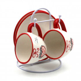 Duo de Tasses à Expresso avec Sous-Tasses collection Coeur Alsacien sur Support en métal