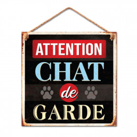 Plaque Métal Chat de Garde 20 x 20 cm