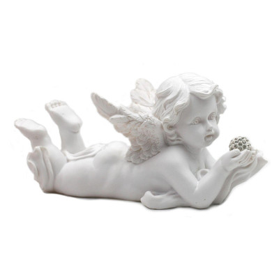 Figurine d'Ange couché avec Boule de Cristal