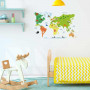 Stickers Carte du Monde Océans Continents et Animaux Enfants - 70 x 50 cm