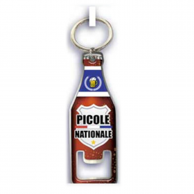 Porte clés décapsuleur en métal en forme de bouteille avec décors drôle et original.    Picole National
