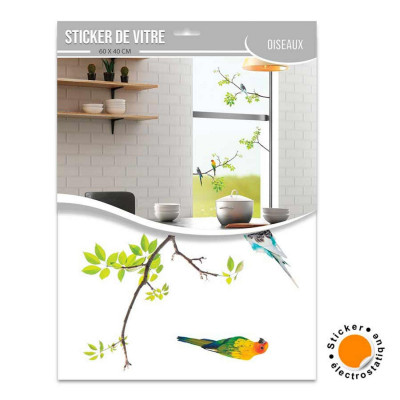 Sticker de Vitre branches délicates et oiseaux - électrostatique