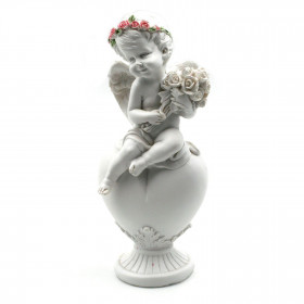 Ange aux Roses, Figurine Ange Rose Bouquet, Statuette Angelot Fleurs