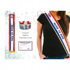 Kit Anniversaire Miss 18 ans - Echarpe Tricolore + Certificat