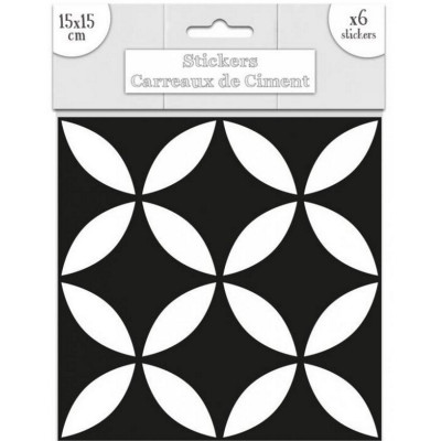 Lot de 6 Stickers Carreaux de Ciment - Noir Motif 4