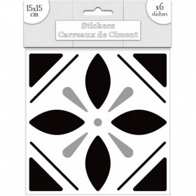 Lot de 6 Stickers Carreaux de Ciment - Noir Motif 1