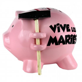 Tirelire Cochon Rose avec Marteau - Vive les Mariés