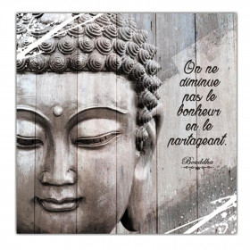 Cadre Bouddha Bois avec Citation - On ne Diminue pas le Bonheur en le Partageant.
