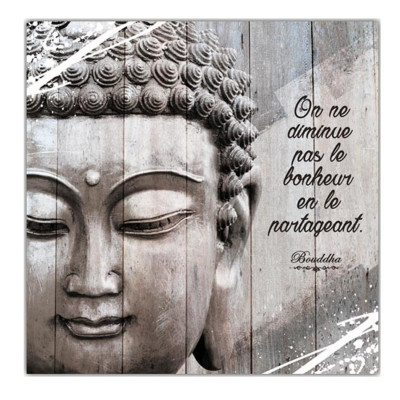 Cadre Bouddha Bois avec Citation - On ne Diminue pas le Bonheur en