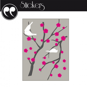 Stickers Mural - Oiseaux sur Branche en Fleurs