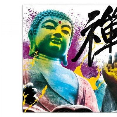 Toile Bouddha avec  effet encre de couleur 40 x 40 cm