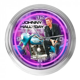 Pendule murale Neon violet Johnny Hallyday sur sa moto