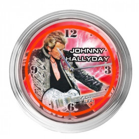 Pendule murale Neon rouge Johnny Hallyday à la guitare
