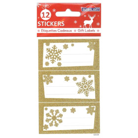 Étiquettes cadeaux avec des Flocons Dorés pour vos cadeaux de Noël