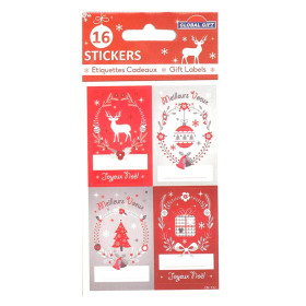 16 étiquettes Cadeaux de Noël avec motifs Gris et Rouges et illustrations