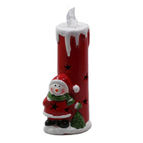 Lanterne Bougie LED de Noël en céramique 22 cm - Bonhomme de Neige