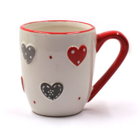 Mug peint à la main Coeurs et Pois - modèle rouge