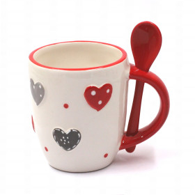 Mug à cuillère Coeurs et Pois coloris rouge