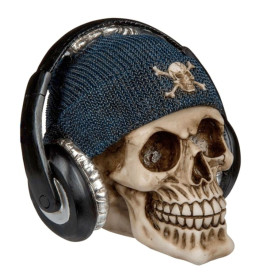 Tirelire skull avec bonnet et casque - modèle bleu